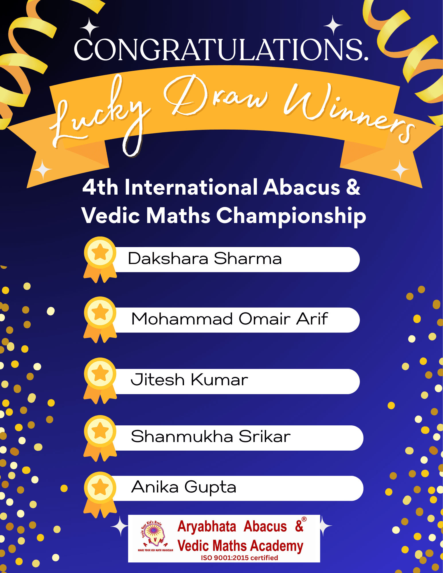 Champions Lucky Winners 4th International Abacus & Vedic Maths Championship